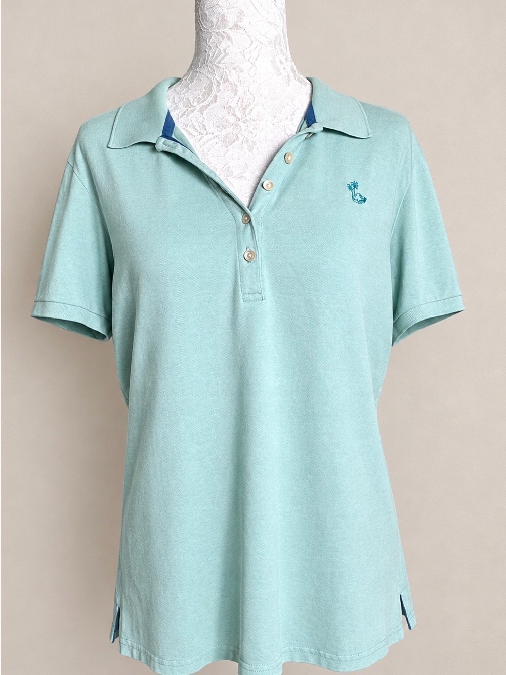 Tommy Bahama Light Aqua Polo Top with Embroidered Palm